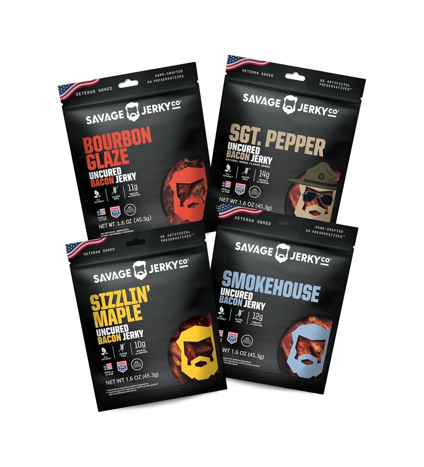 Best Snack – SAVAGE Bacon Jerky Variety – Sizzlin Maple, Bourbon Review